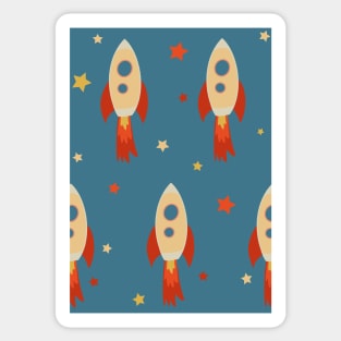 Retro Rocket Ships and Stars repeat pattern on blue background Sticker